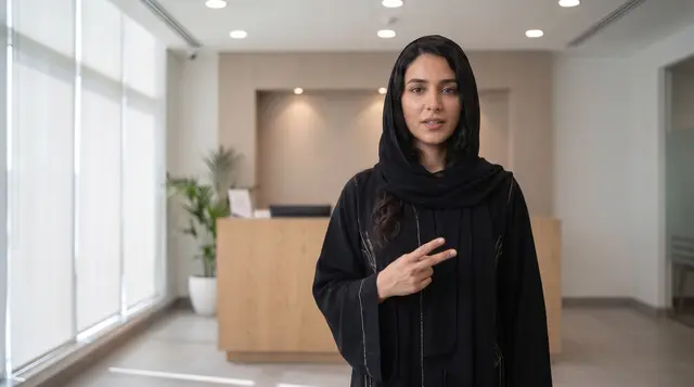 Mariam counts the second and third habits on her fingers, speaking clearly to camera.